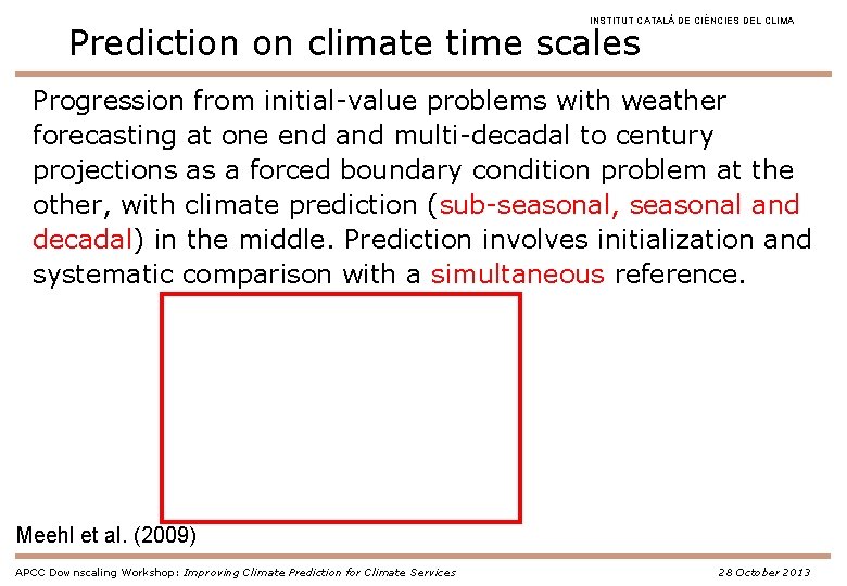 INSTITUT CATALÀ DE CIÈNCIES DEL CLIMA Prediction on climate time scales Progression from initial-value