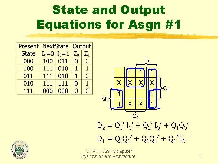 State and Output Equations for Asgn #1 I 0 X Q 1 1 X