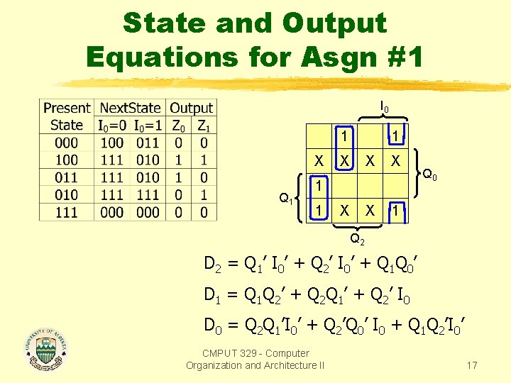 State and Output Equations for Asgn #1 I 0 1 X Q 1 1