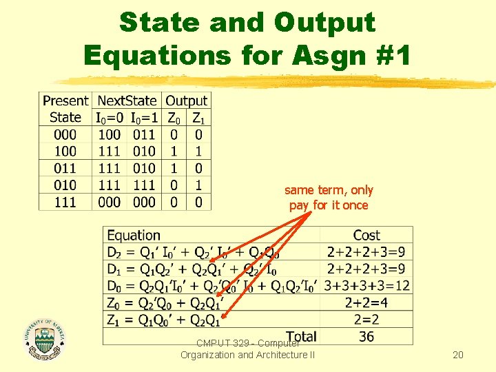 State and Output Equations for Asgn #1 same term, only pay for it once