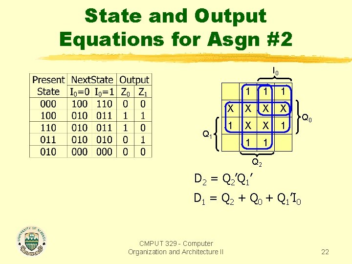 State and Output Equations for Asgn #2 I 0 Q 1 1 X X