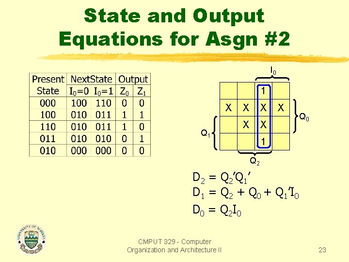 State and Output Equations for Asgn #2 I 0 1 X Q 1 X