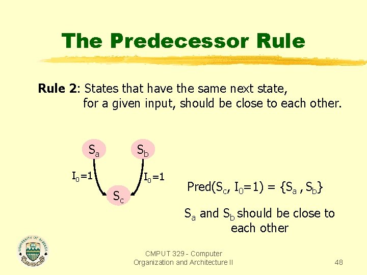 The Predecessor Rule 2: States that have the same next state, for a given