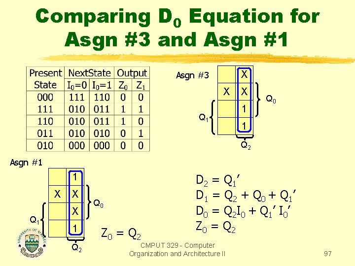 Comparing D 0 Equation for Asgn #3 and Asgn #1 X Asgn #3 X