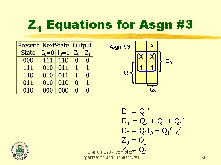 Z 1 Equations for Asgn #3 X Asgn #3 Q 1 X X 1