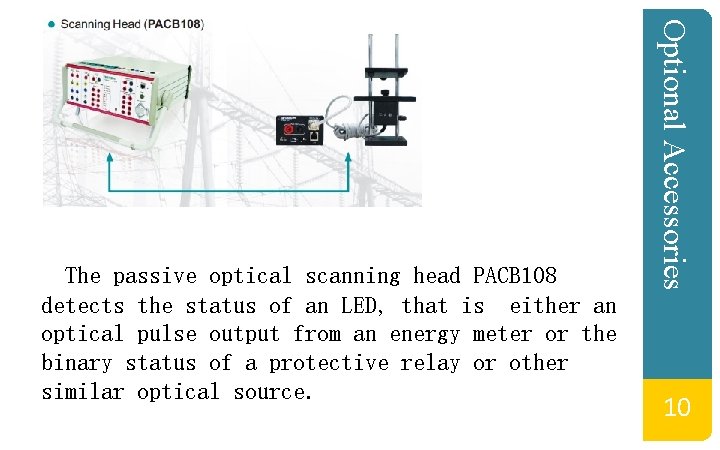 Optional Accessories The passive optical scanning head PACB 108 detects the status of an Optional Accessories The passive optical scanning head PACB 108 detects the status of an