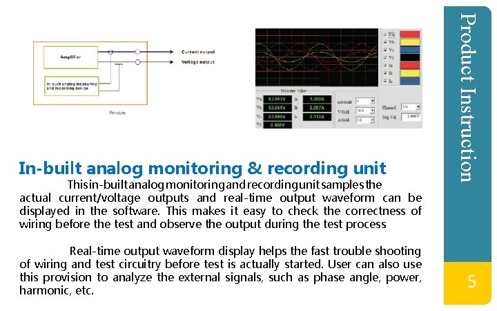 This in-built analog monitoring and recording unit samples the actual current/voltage outputs and real-time This in-built analog monitoring and recording unit samples the actual current/voltage outputs and real-time