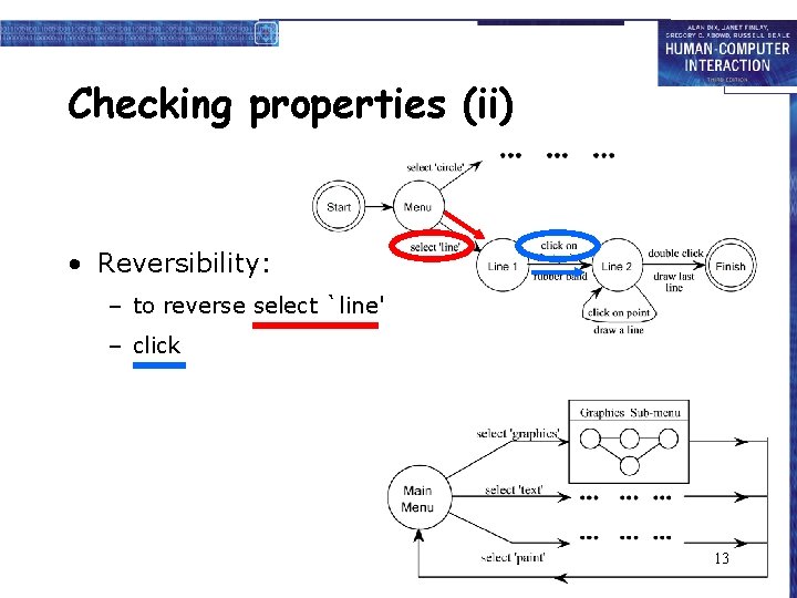 Checking properties (ii) • Reversibility: – to reverse select `line' – click 13 