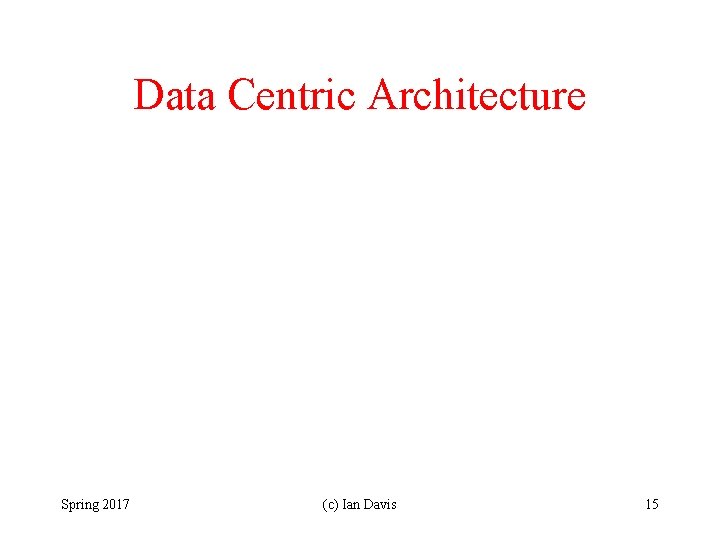 Data Centric Architecture Spring 2017 (c) Ian Davis 15 