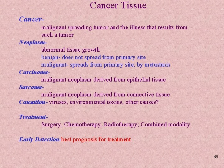 Cancer Tissue Cancermalignant spreading tumor and the illness that results from such a tumor