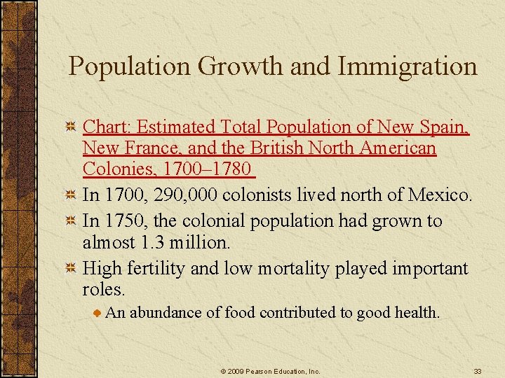 Population Growth and Immigration Chart: Estimated Total Population of New Spain, New France, and