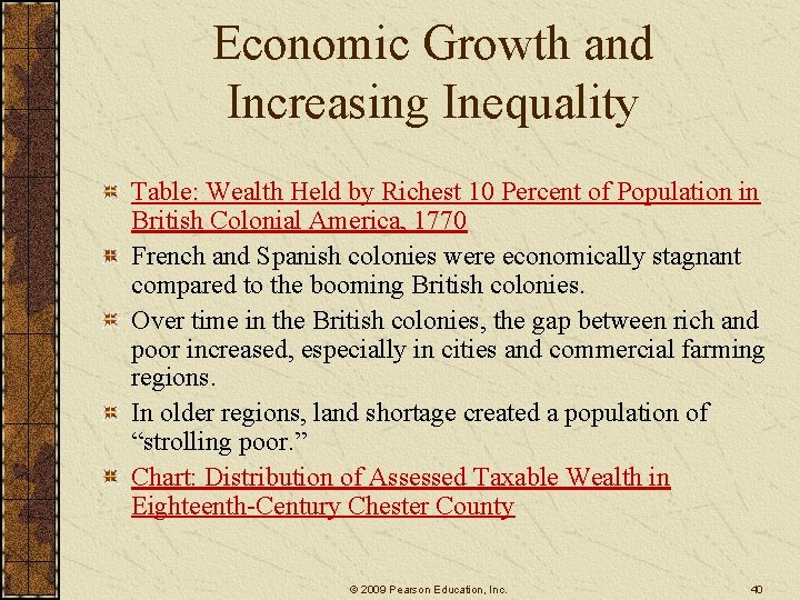 Economic Growth and Increasing Inequality Table: Wealth Held by Richest 10 Percent of Population