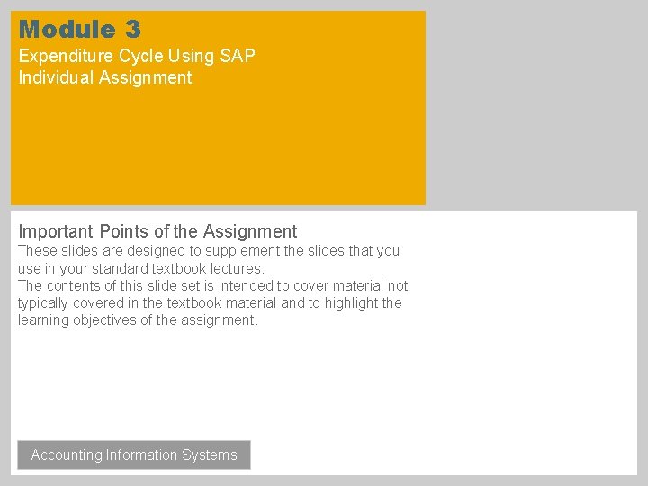 Module 3 Expenditure Cycle Using SAP Individual Assignment Important Points of the Assignment These