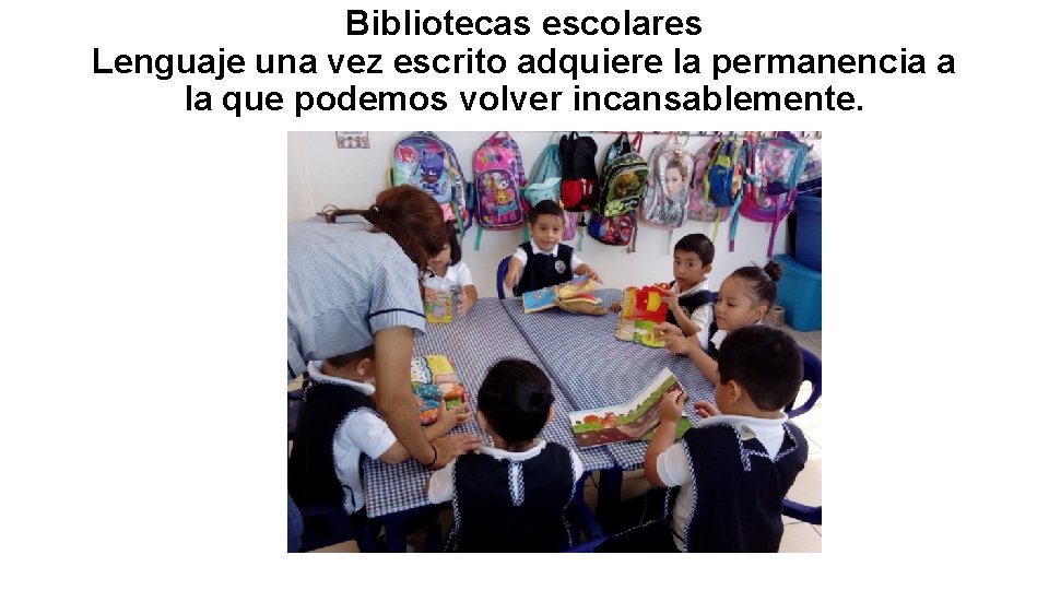 Bibliotecas escolares Lenguaje una vez escrito adquiere la permanencia a la que podemos volver