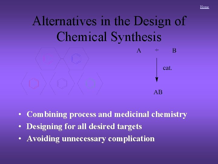 Home Alternatives in the Design of Chemical Synthesis • Combining process and medicinal chemistry