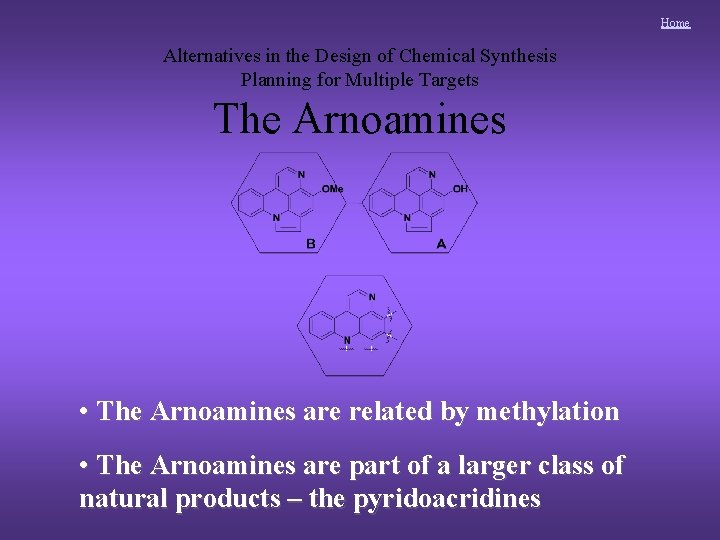 Home Alternatives in the Design of Chemical Synthesis Planning for Multiple Targets The Arnoamines