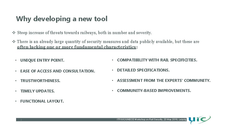 Why developing a new tool v Steep increase of threats towards railways, both in