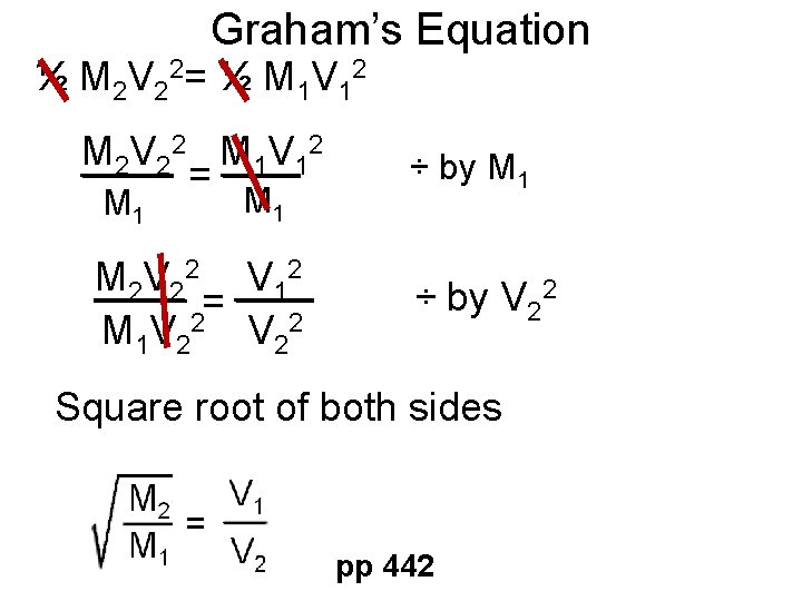 Graham’s Equation ½ M 2 V 22= ½ M 1 V 12 M 2