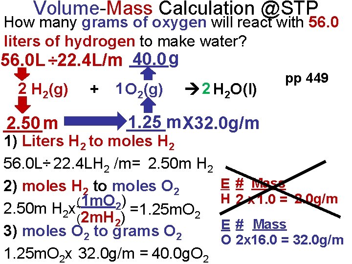 Volume-Mass Calculation @STP How many grams of oxygen will react with 56. 0 liters