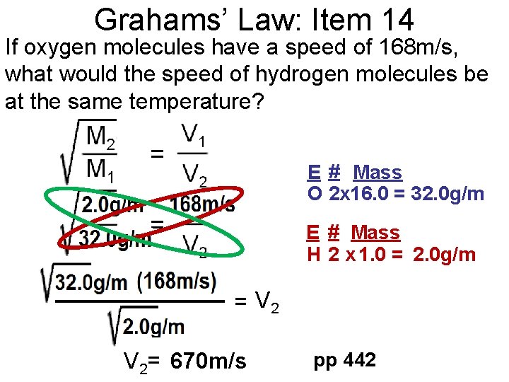 Grahams’ Law: Item 14 If oxygen molecules have a speed of 168 m/s, what