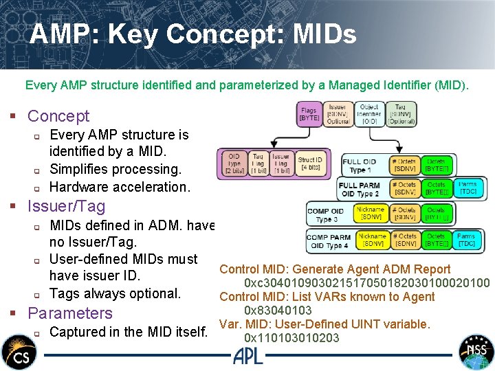 AMP: Key Concept: MIDs Every AMP structure identified and parameterized by a Managed Identifier
