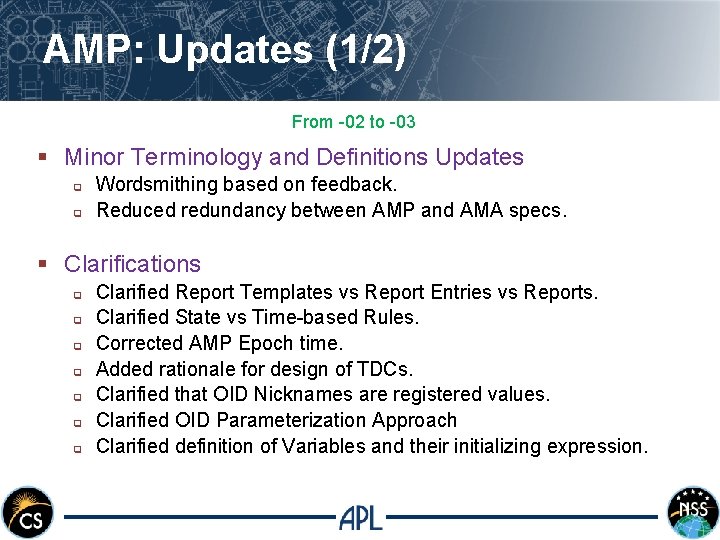 AMP: Updates (1/2) From -02 to -03 § Minor Terminology and Definitions Updates q