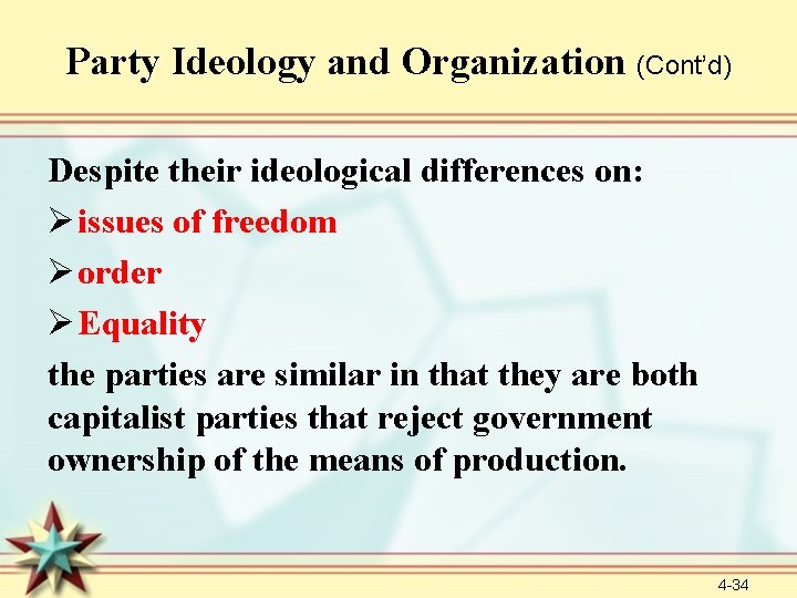 Party Ideology and Organization (Cont’d) Despite their ideological differences on: Ø issues of freedom