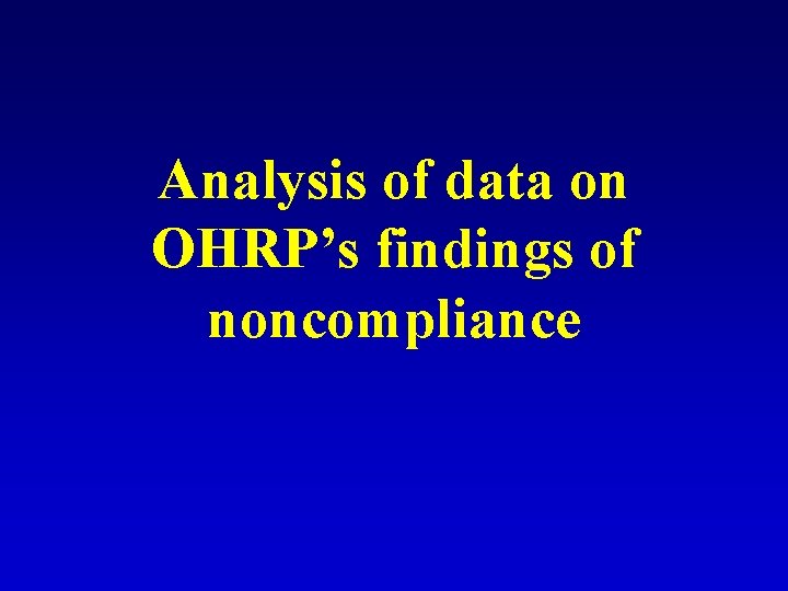 Analysis of data on OHRP’s findings of noncompliance Analysis of data on OHRP’s findings of noncompliance
