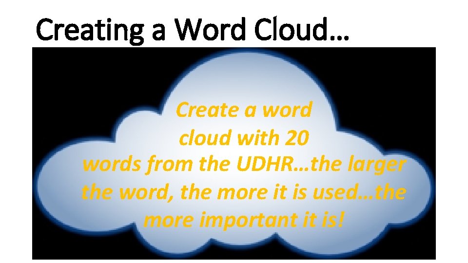 Creating a Word Cloud… Create a word cloud with 20 words from the UDHR…the