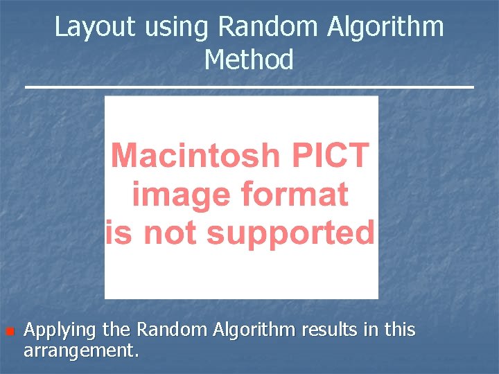 Layout using Random Algorithm Method n Applying the Random Algorithm results in this arrangement.