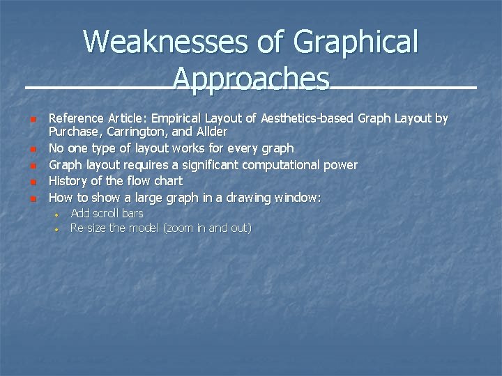 Weaknesses of Graphical Approaches n n n Reference Article: Empirical Layout of Aesthetics-based Graph