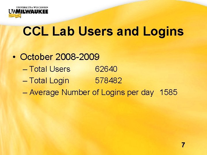 UWM CIO Office CCL Lab Users and Logins • October 2008 -2009 – Total UWM CIO Office CCL Lab Users and Logins • October 2008 -2009 – Total