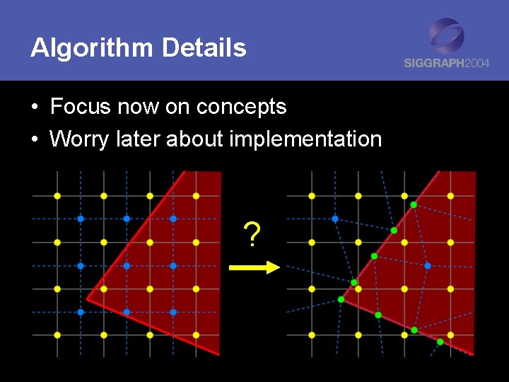 Algorithm Details • Focus now on concepts • Worry later about implementation ? 