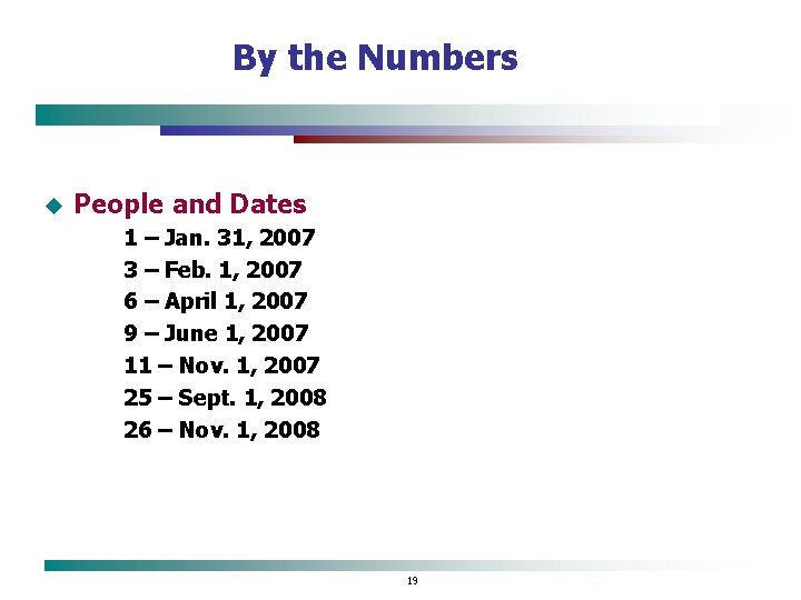 By the Numbers u People and Dates 1 – Jan. 31, 2007 3 –