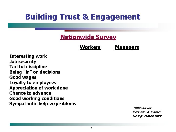Building Trust & Engagement Nationwide Survey Workers Managers Interesting work Job security Tactful discipline