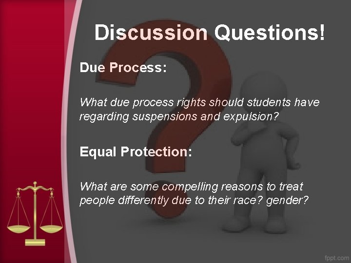 Discussion Questions! Due Process: What due process rights should students have regarding suspensions and