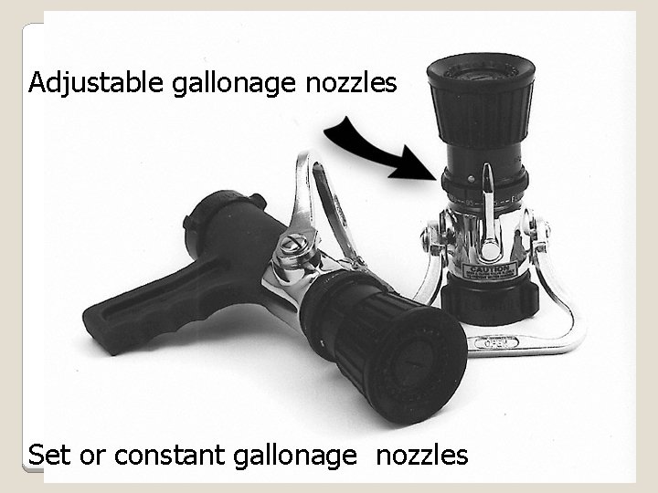 Adjustable gallonage nozzles Set or constant gallonage nozzles 