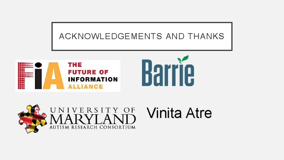 ACKNOWLEDGEMENTS AND THANKS Vinita Atre 