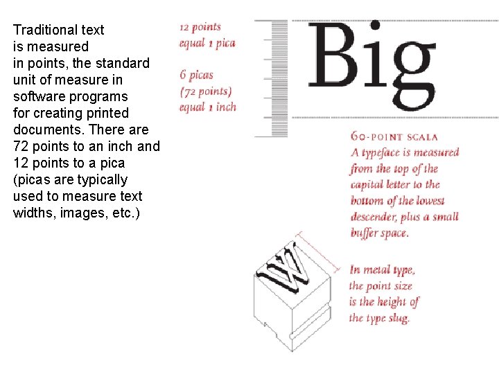 Traditional text is measured in points, the standard unit of measure in software programs