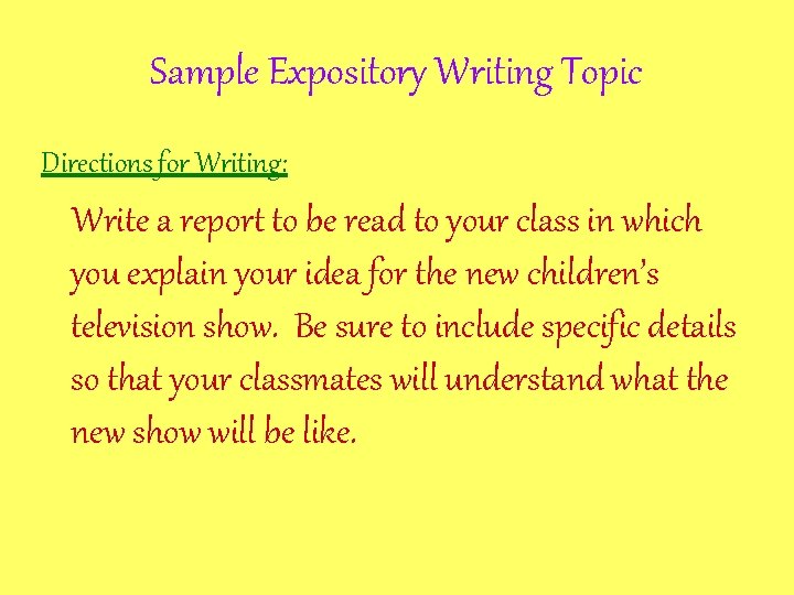 Sample Expository Writing Topic Directions for Writing: Write a report to be read to