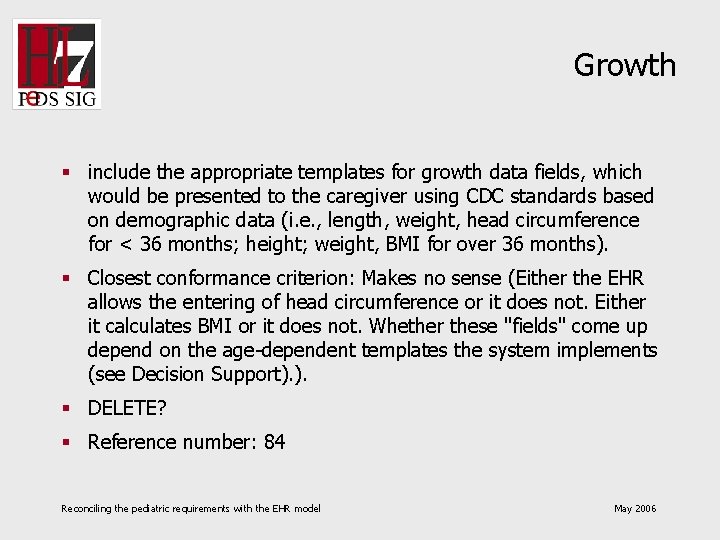 Growth § include the appropriate templates for growth data fields, which would be presented