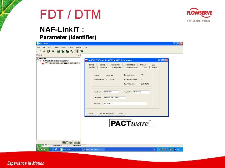 FDT / DTM NAF-Link. IT : Parameter (Identifier) 