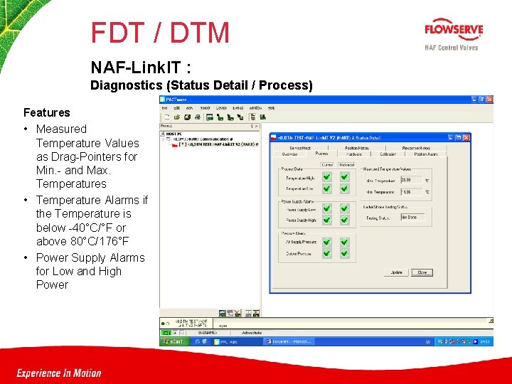 FDT / DTM NAF-Link. IT : Diagnostics (Status Detail / Process) Features • Measured