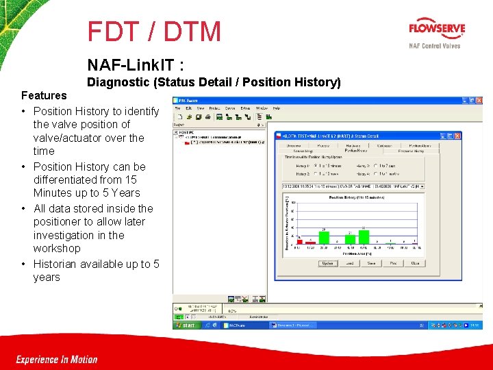 FDT / DTM NAF-Link. IT : Diagnostic (Status Detail / Position History) Features •