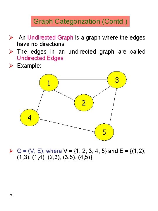 Graph Categorization (Contd. ) Ø An Undirected Graph is a graph where the edges