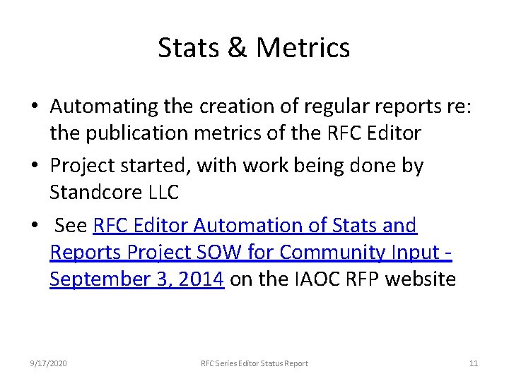 Stats & Metrics • Automating the creation of regular reports re: the publication metrics