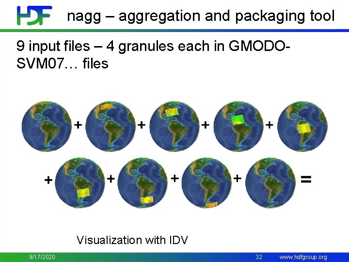 nagg – aggregation and packaging tool 9 input files – 4 granules each in