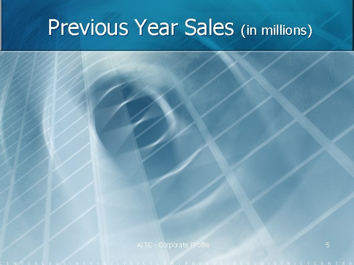 Previous Year Sales (in millions) AITC - Corporate Profile 5 