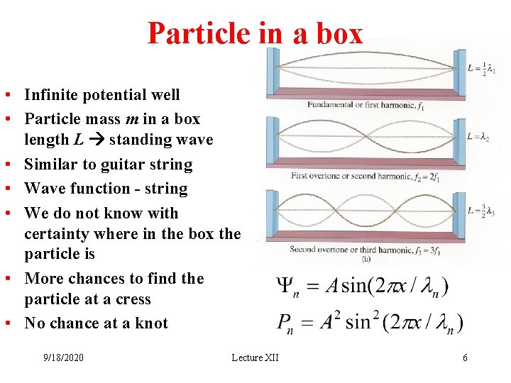 Particle in a box • Infinite potential well • Particle mass m in a