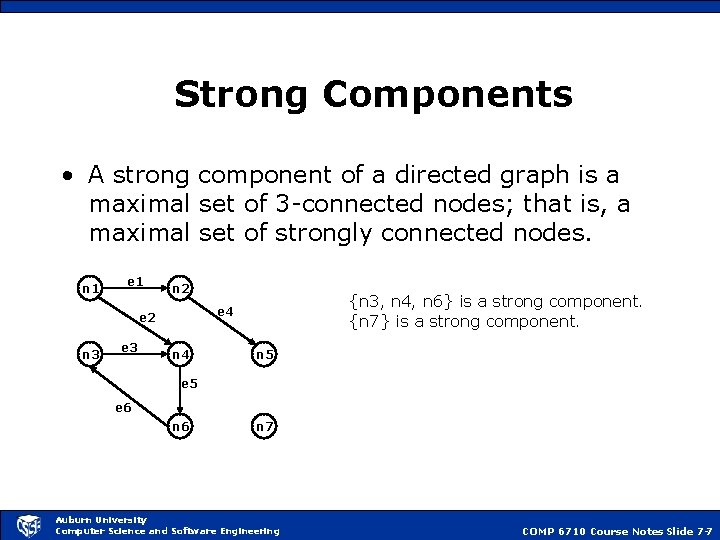 Strong Components • A strong component of a directed graph is a maximal set